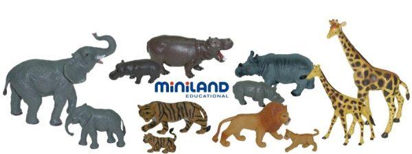 Animale salbatice cu puii - set de 12 figurine, Miniland