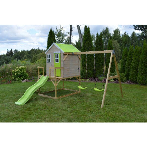 Căsuță de gradină Lime Lodge cu platformă, tobogan și leagăn dublu (M28L), Wendi Toys - imagine 4