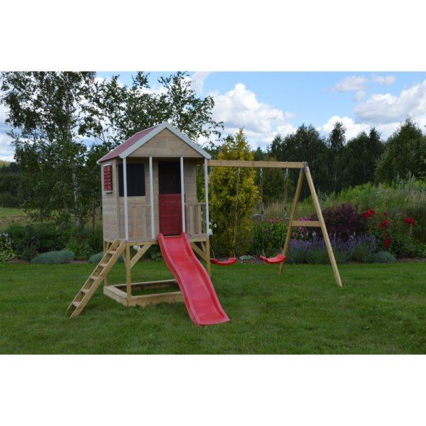 Căsuță de grădină Summer Adventure House cu platformă cu loc pentru nisip, tobogan și leagăn dublu (M29R), Wendi Toys - imagine 4