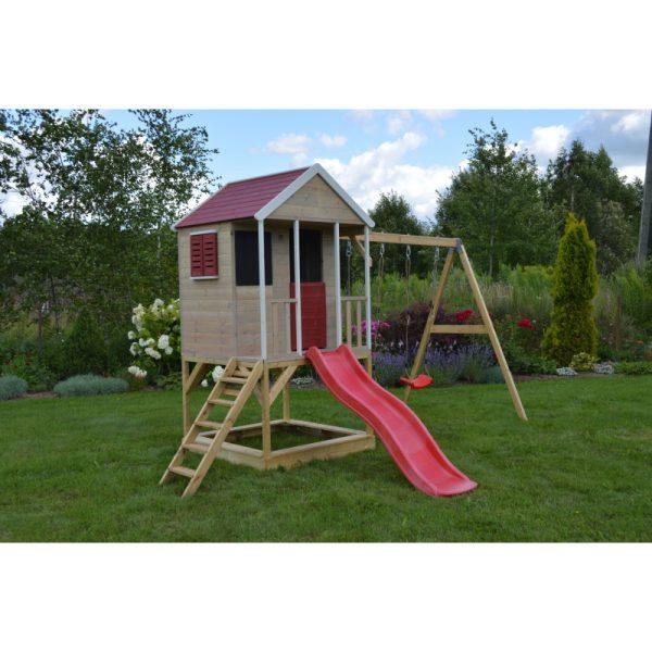 Căsuță de grădină Summer Adventure House cu platformă cu loc pentru nisip, tobogan și leagăn dublu (M29R), Wendi Toys - imagine 5