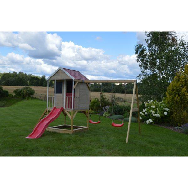 Căsuță de grădină Summer Adventure House cu platformă cu loc pentru nisip, tobogan și leagăn dublu (M29R), Wendi Toys - imagine 7