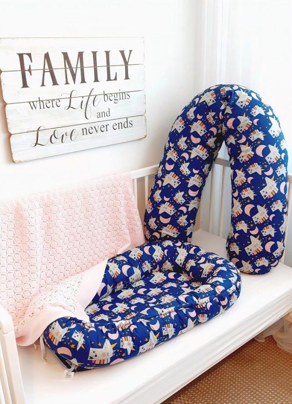 Baby nest din bumbac, Eko, Navy - imagine 3