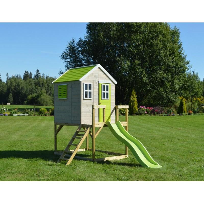 Căsuță de grădină Lime Lodge cu platformă și tobogan (M22L)