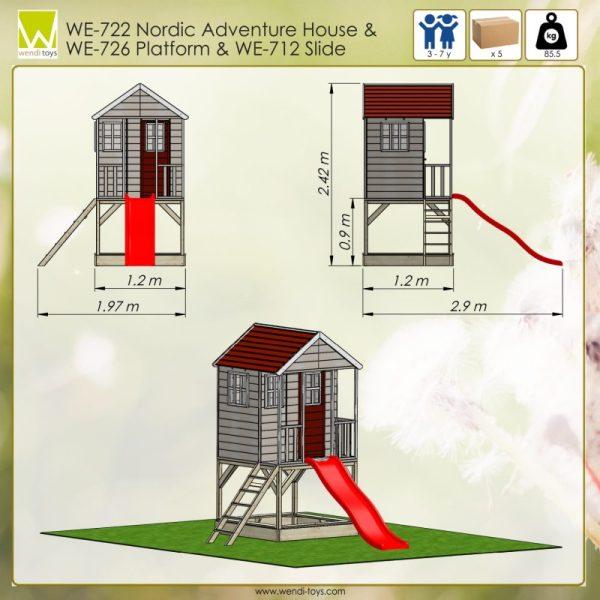 Casuță de grădină Nordic Adventure House cu platformă cu loc pentru nisip și tobogan (M8) - imagine 2