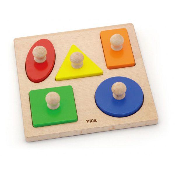 Puzzle Montessori cu maner, Forme geometrice, Viga