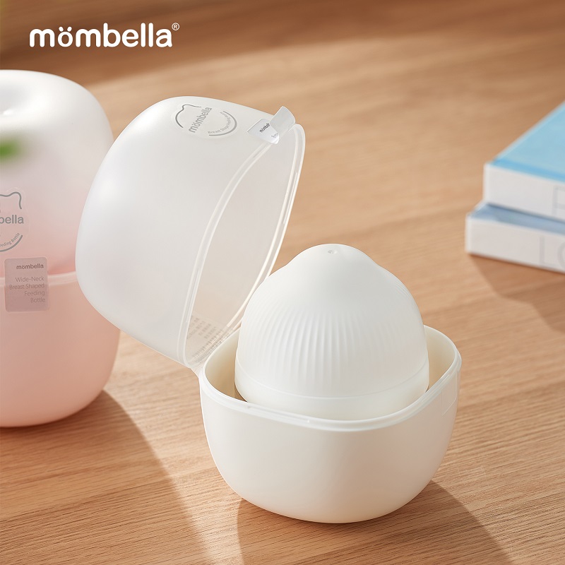 Biberon Anticolici Mombella Breast-Like, 210ml, Tetina M flux mediu, 100% Silicon, Ivory - imagine 2