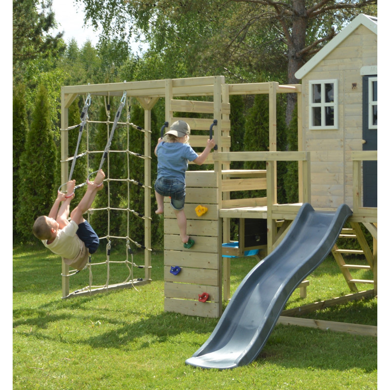 Casuta de gradina Grey Lodge cu tobogan, leagan, modul sport si bucatarie, Wendi Toys - imagine 2