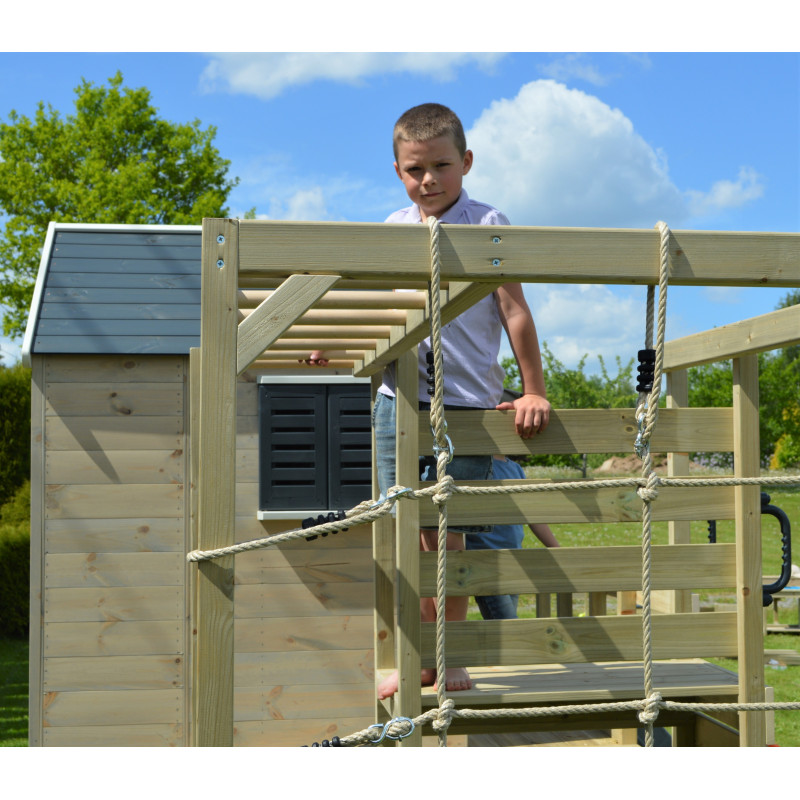 Casuta de gradina Grey Lodge cu tobogan, leagan, modul sport si bucatarie, Wendi Toys - imagine 3