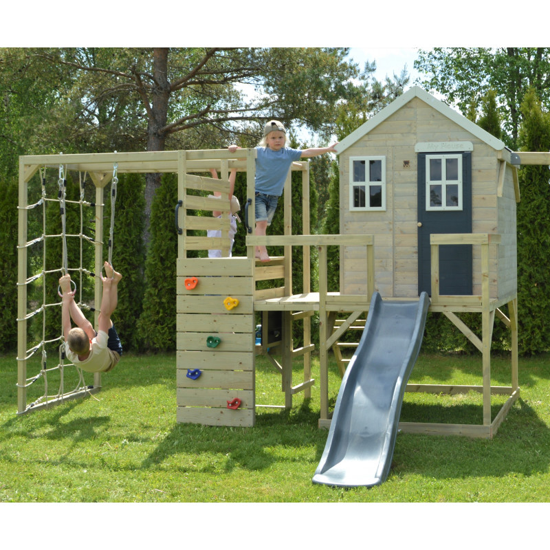 Casuta de gradina Grey Lodge cu tobogan, leagan, modul sport si bucatarie, Wendi Toys - imagine 6