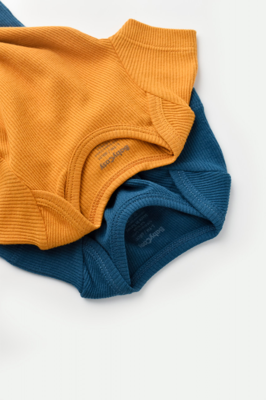 Set 2 body-uri bebe unisex din bumbac organic si modal - Bleumarin/Sofran, Baby Cosy (Marime: 6-9 luni) - imagine 50