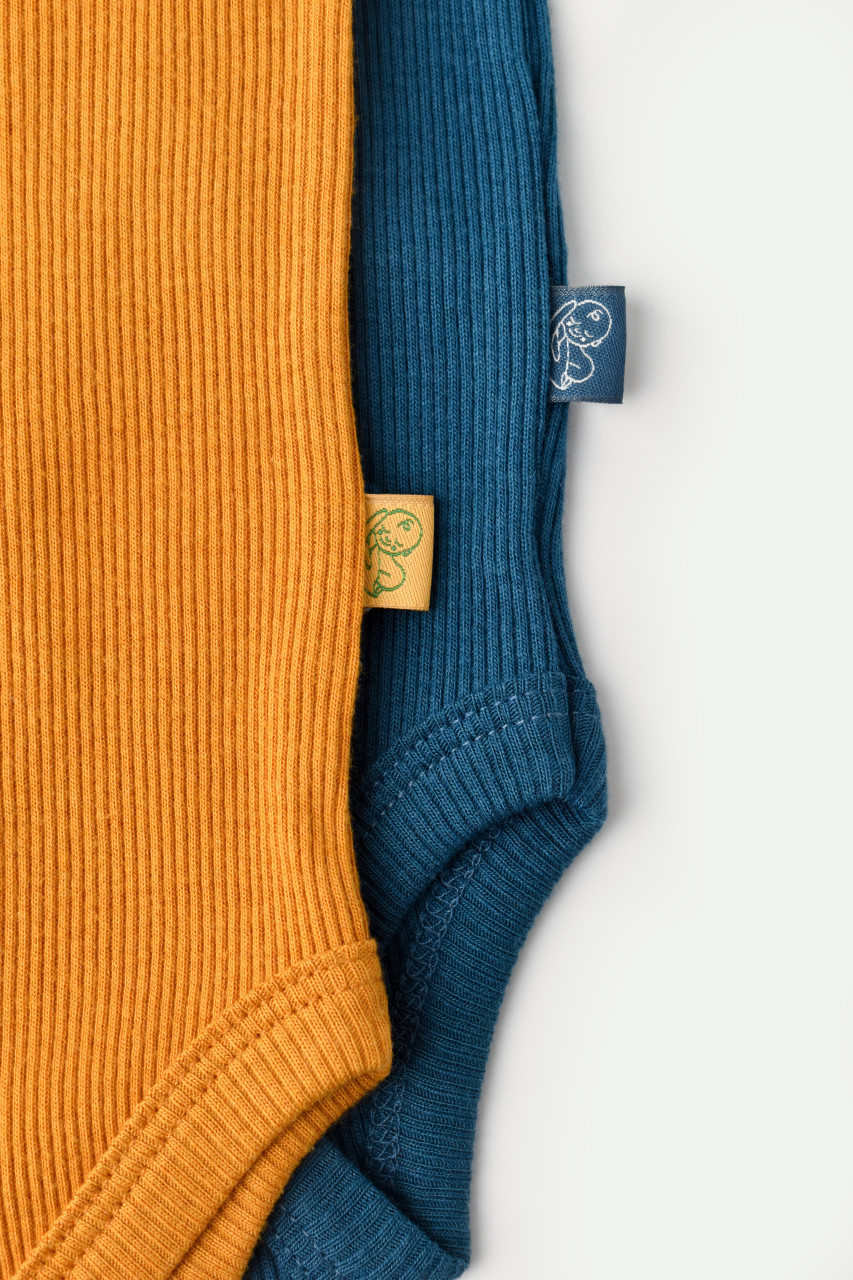 Set 2 body-uri bebe unisex din bumbac organic si modal - Bleumarin/Sofran, Baby Cosy (Marime: 6-9 luni) - imagine 52