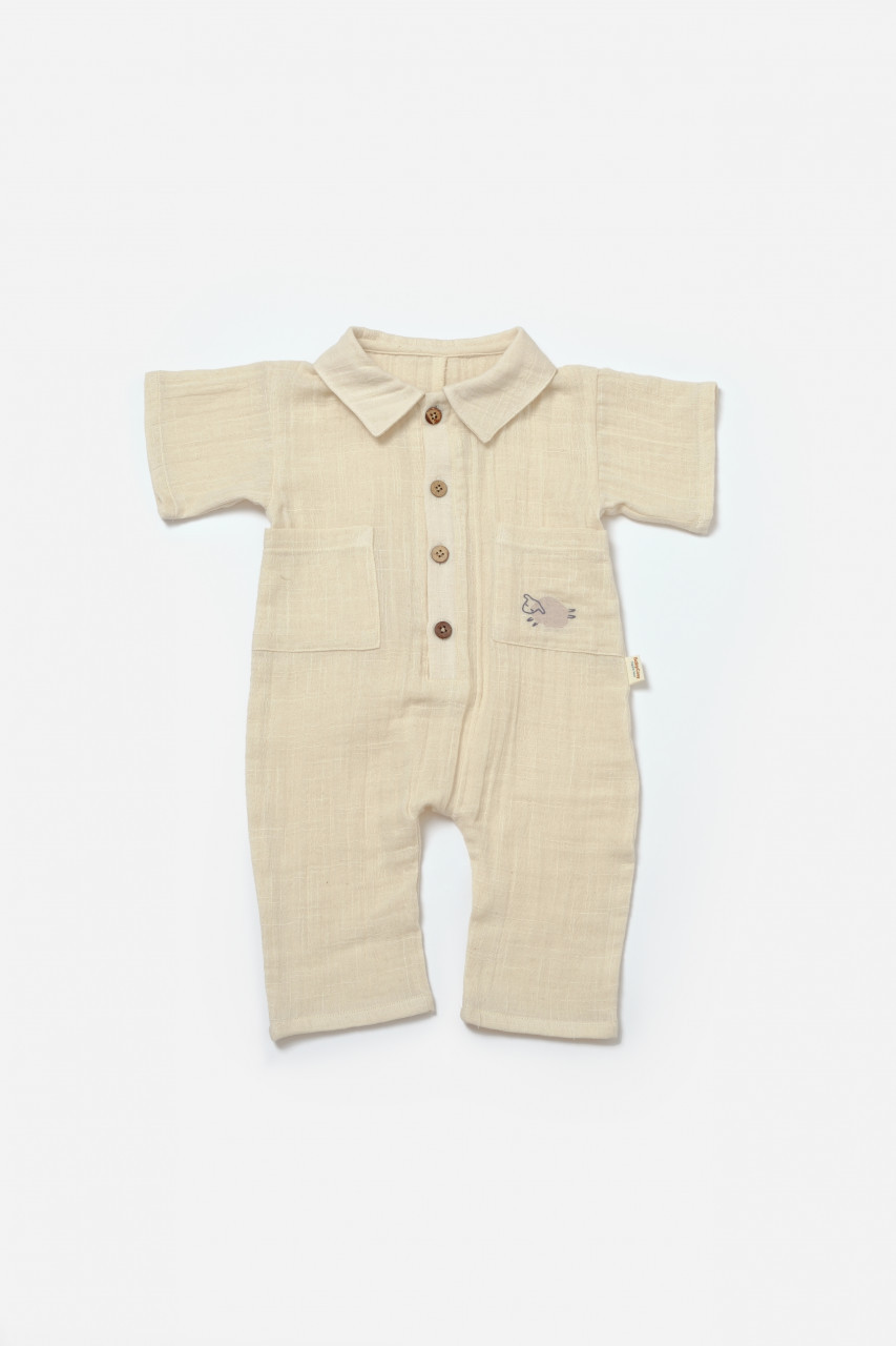 Salopeta cu maneca scurta si nasturei Sheep, 100% bumbac - Stone, BabyCosy (Marime: 6-9 luni) - imagine 24