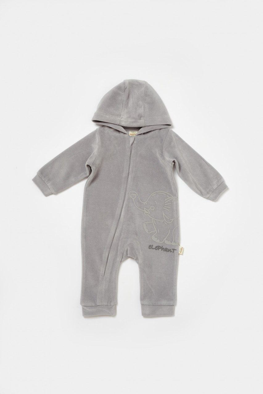 Salopeta Elefant cu maneca lunga si gluga din 80%bumbac organic si 20% poliester - Gri, BabyCosy (Marime: 6-9 luni) - imagine 30