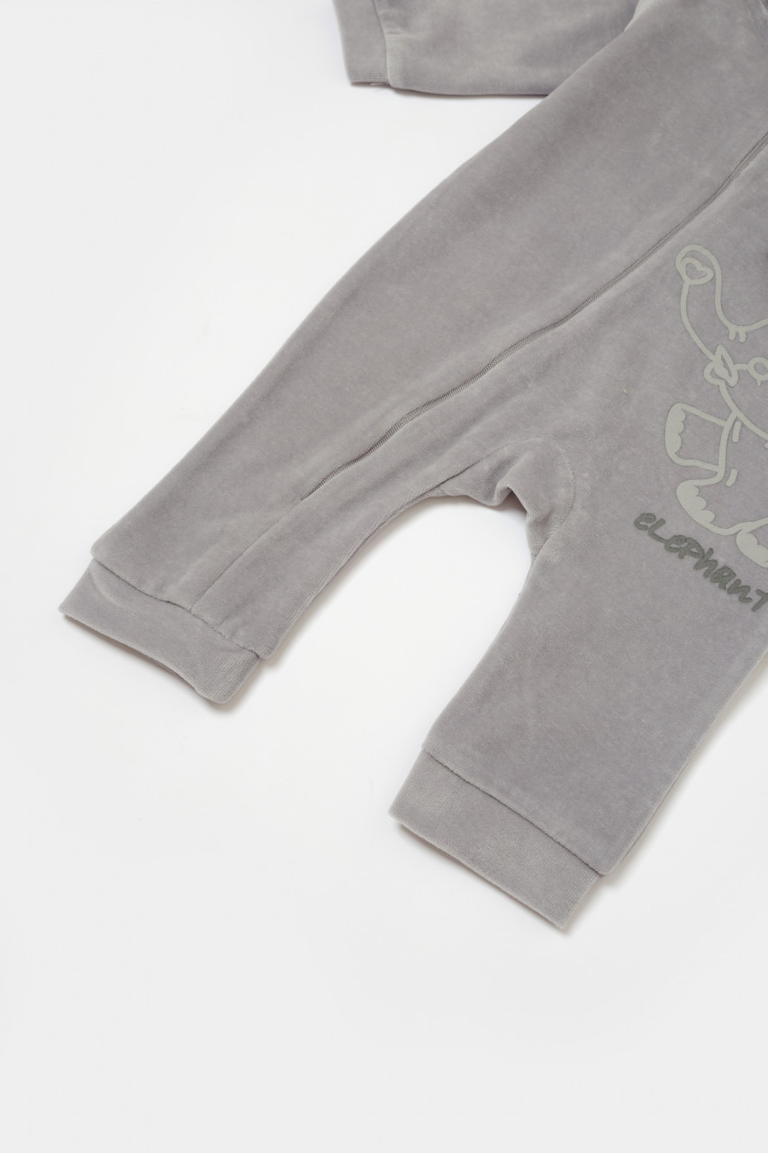 Salopeta Elefant cu maneca lunga si gluga din 80%bumbac organic si 20% poliester - Gri, BabyCosy (Marime: 6-9 luni) - imagine 33