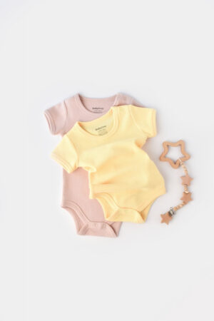 set 2 body uri bebe unisex 100 bumbac organic galben roz babycosy8148