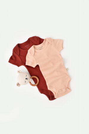 set 2 body uri bebe unisex din bumbac organic si modal caramiziu somon5655