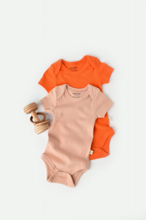 set 2 body uri bebe unisex din bumbac organic si modal rodie piersica5656