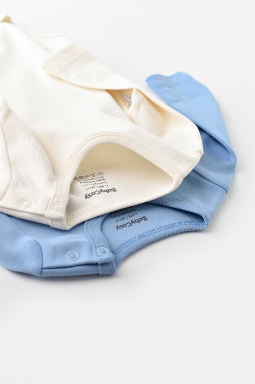 Set 2 body-uri cu maneca lunga bebe unisex -100% bumbac organic - Ecru/Bleu, Baby Cosy - imagine 75