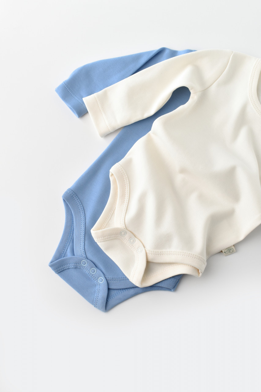 Set 2 body-uri cu maneca lunga bebe unisex -100% bumbac organic - Ecru/Bleu, Baby Cosy - imagine 76