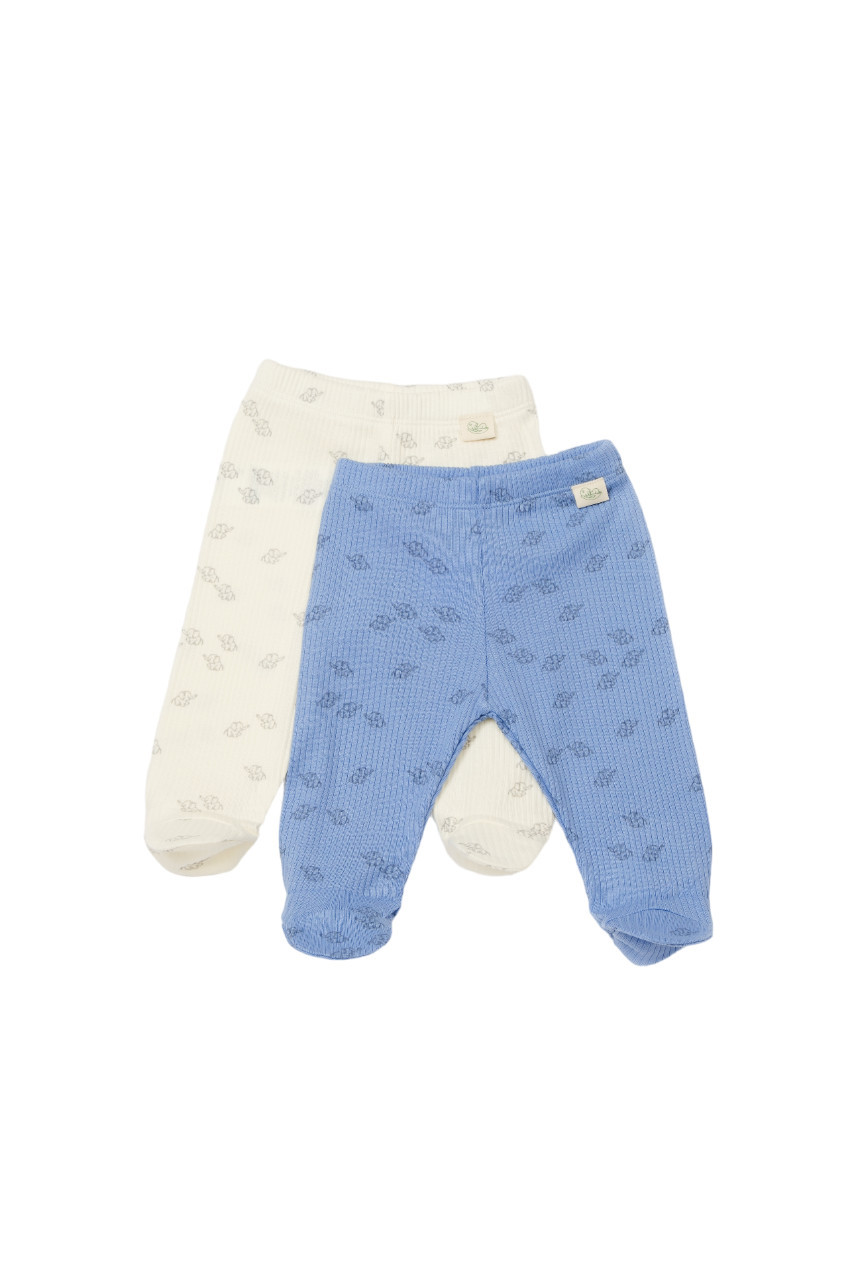 Set 2 pantalonasi cu botosei Printed, BabyCosy, 50% modal+50% bumbac, Ecru/ Lavanda