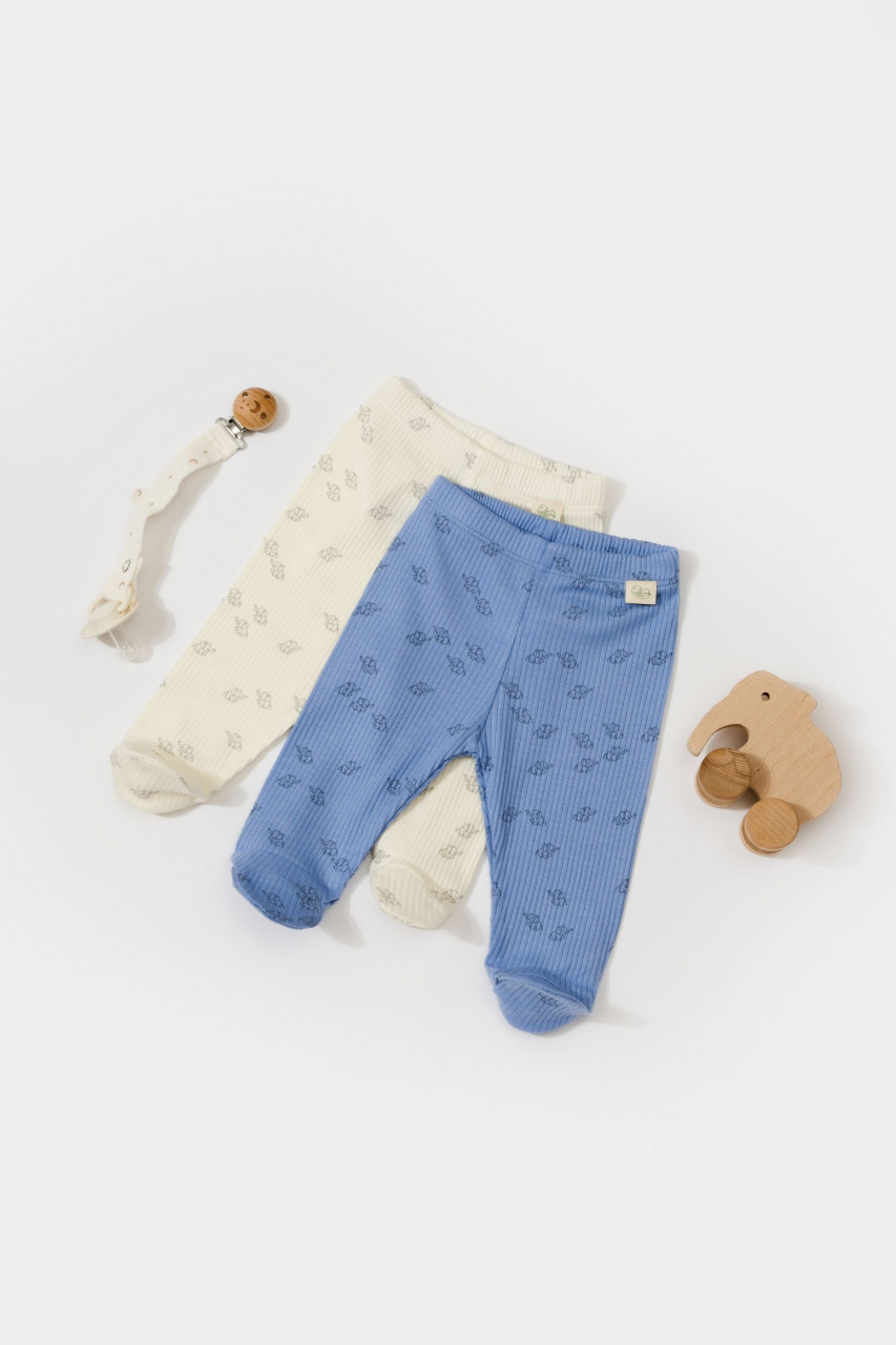 Set 2 pantalonasi cu botosei Printed, BabyCosy, 50% modal+50% bumbac, Ecru/ Lavanda - imagine 35