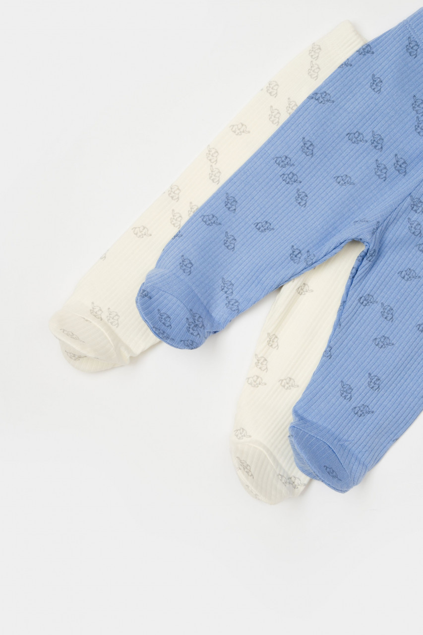 Set 2 pantalonasi cu botosei Printed, BabyCosy, 50% modal+50% bumbac, Ecru/ Lavanda - imagine 37