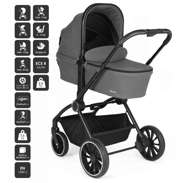 BabyGo - Carucior 3 in 1 Harmony Grey cu maner reglabil pe inaltime, cadru Black - imagine 2