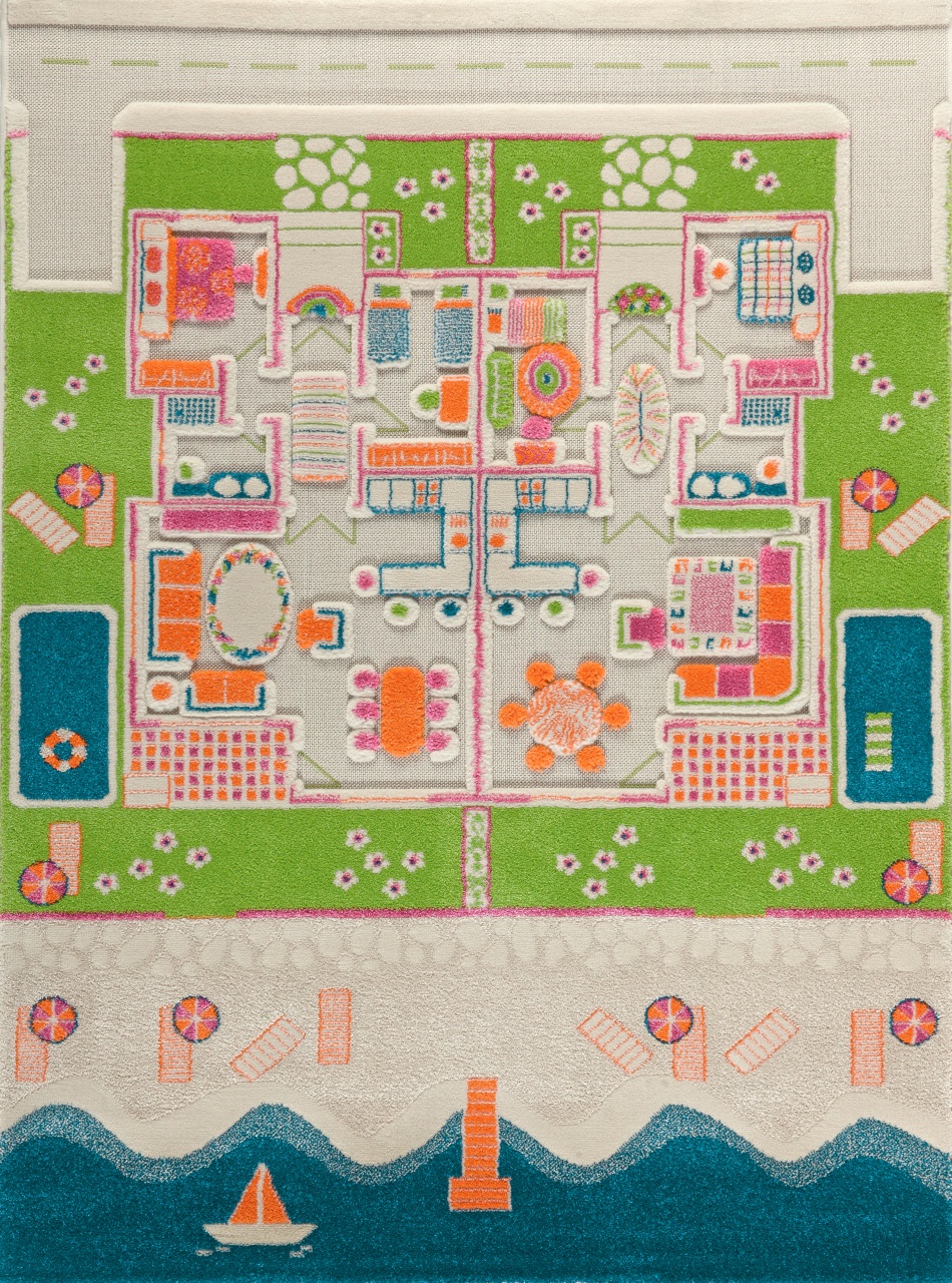 Covor de joaca pentru copii 3D Beach Houses (Casa de Vacanță) 134x180