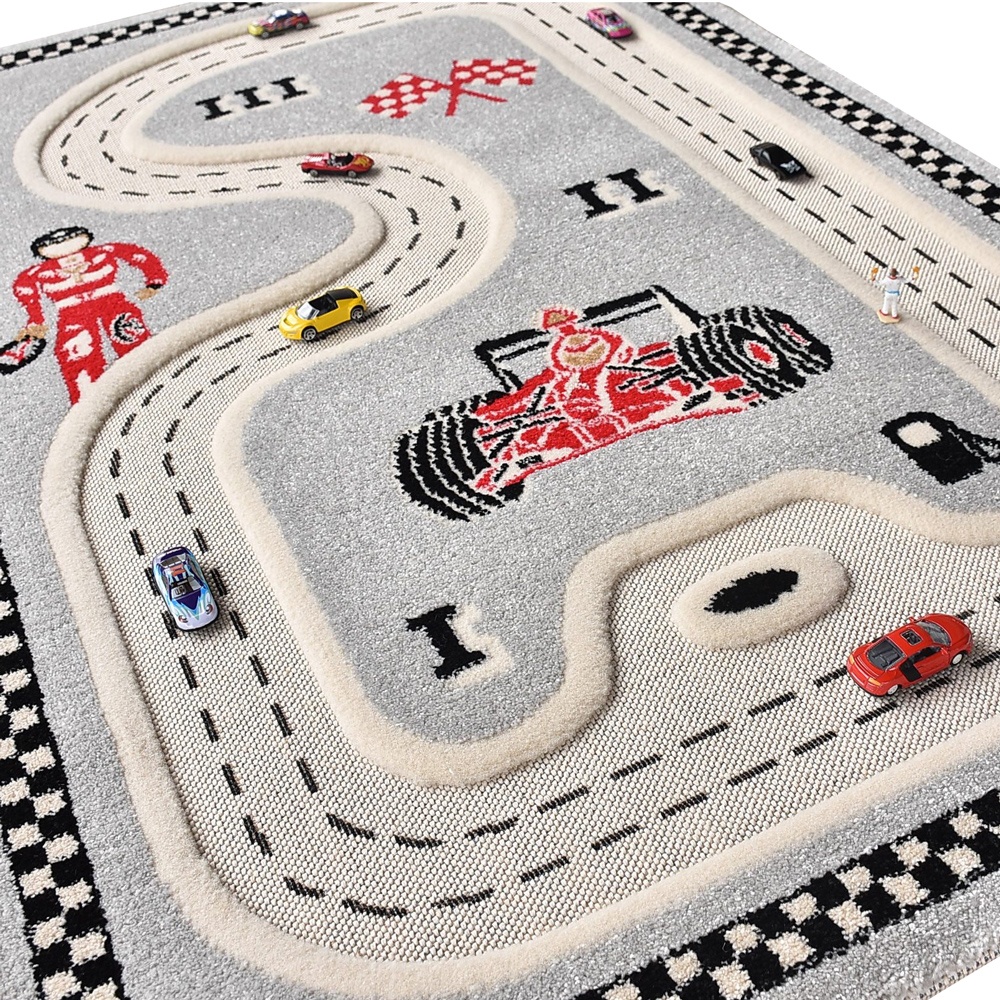 Covor de joaca pentru copii 3D interactiv Racer Grey (pista de curse) 134x180 - imagine 3