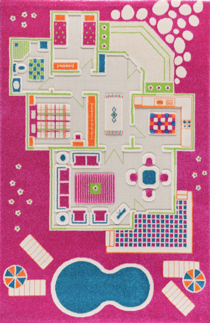 Covor de joaca pentru copii 3D Playhouse (roz) 134x200