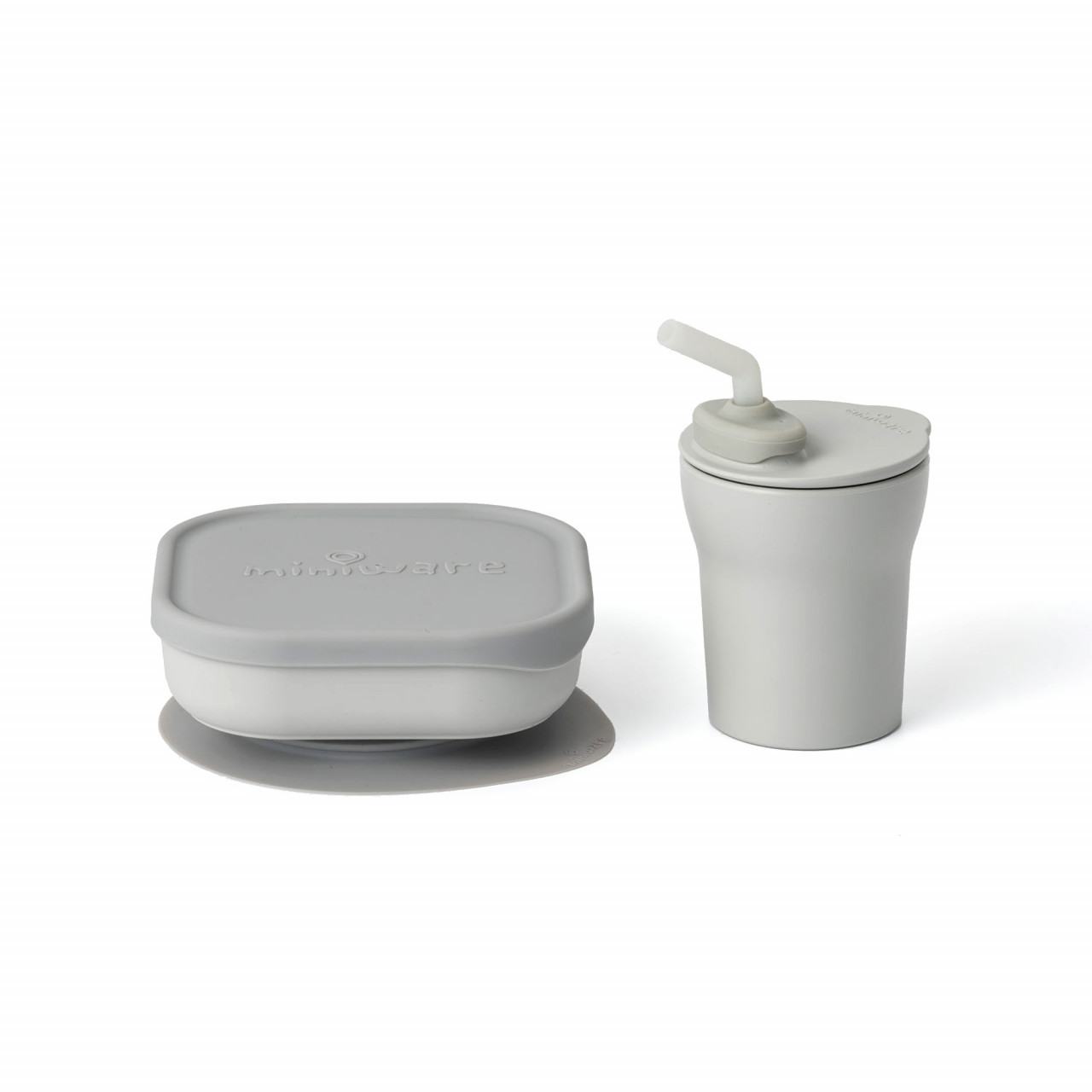 Set diversificare hrana bebelusi Miniware Sip&Snack, 100% din materiale naturale biodegradabile, 3 piese, Grey - imagine 2