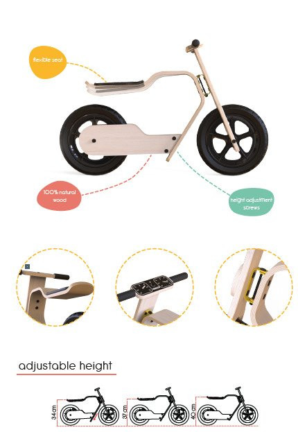 Bicicleta fara pedale MamaToyz RideMe, din lemn natural - imagine 8