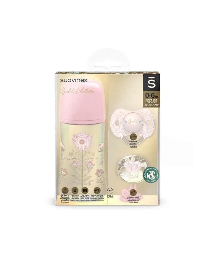 Set biberon 270ml + suzetă 0-6m + lănțișor Roz Gold Premium - imagine 4