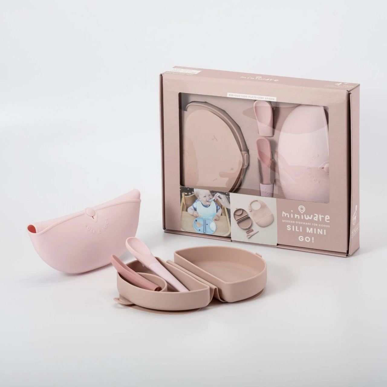 Set diversificare hrana bebelusi Miniware Sili Mini GO, 100% din materiale naturale biodegradabile, 3 piese, Pink Antioxidant - imagine 8
